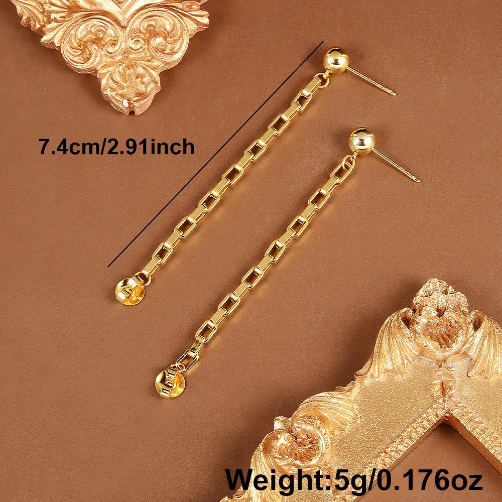 Women's Luxury Geometric Square Chain Drop Earrings with Golden Ball Studs